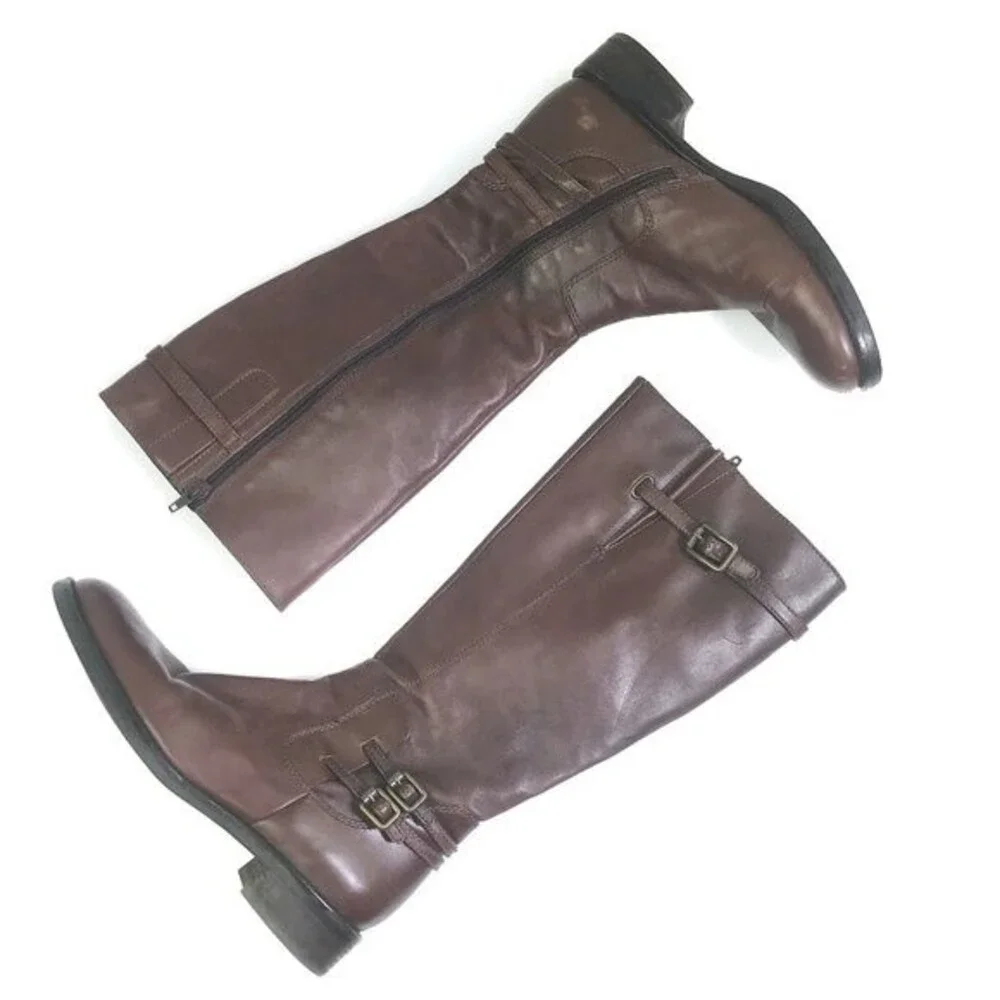 ECCO Tall Riding Boots Double Ankle Straps +Upper Strap w/ buckles Women’s 38